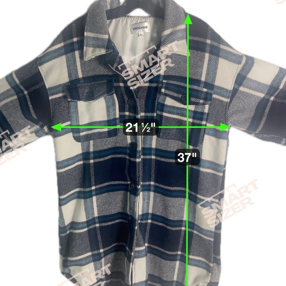 Size L Vigoss Oversized Plaid Flannel Shacket Shirt Jacket Turquoise Black White - Picture 9 of 10